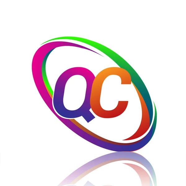 会社名のカラフルなスウッシュのための文字Qcロゴタイプのデザイン ビジネスと会社のアイデンティティのためのベクトルロゴ — ストックベクタ