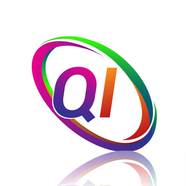 企業名のカラフルなスウッシュのための文字Qiのロゴタイプデザイン ビジネスと会社のアイデンティティのためのベクトルロゴ — ストックベクタ