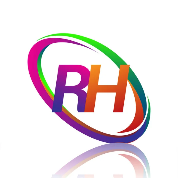 社名のための文字Rhのロゴタイプのデザインカラフルなスウッシュ ビジネスと会社のアイデンティティのためのベクトルロゴ — ストックベクタ