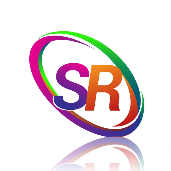 社名のカラフルなスウッシュのための文字Srのロゴタイプデザイン ビジネスと会社のアイデンティティのためのベクトルロゴ — ストックベクタ