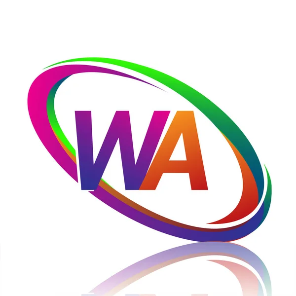 社名用の文字Waロゴタイプデザインカラフルなスウッシュ ビジネスと会社のアイデンティティのためのベクトルロゴ — ストックベクタ
