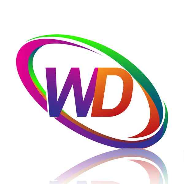 社名のための文字Wdのロゴタイプのデザインカラフルなスウッシュ ビジネスと会社のアイデンティティのためのベクトルロゴ — ストックベクタ