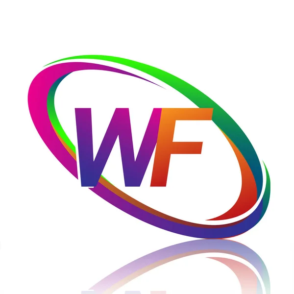 社名のための文字Wfのロゴタイプのデザインカラフルなスウッシュ ビジネスと会社のアイデンティティのためのベクトルロゴ — ストックベクタ