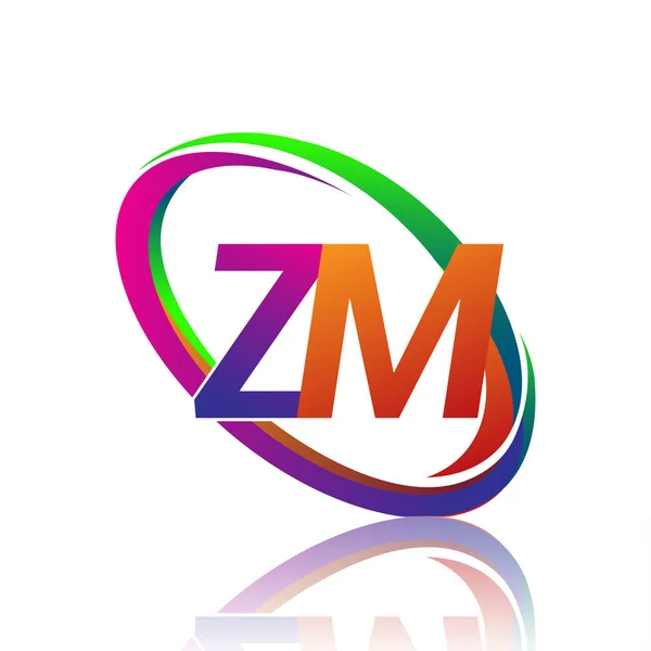 字母Zm标志设计为公司名称五颜六色的Swoosh 企业和公司标识的矢量标识 — 图库矢量图片