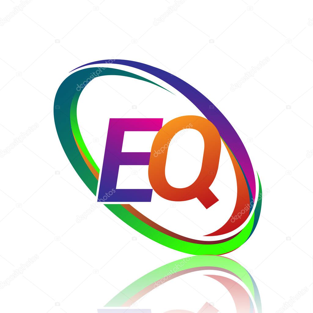 Letter EQ logotype design for company name colorful swoosh. vector logo for business and company identity.