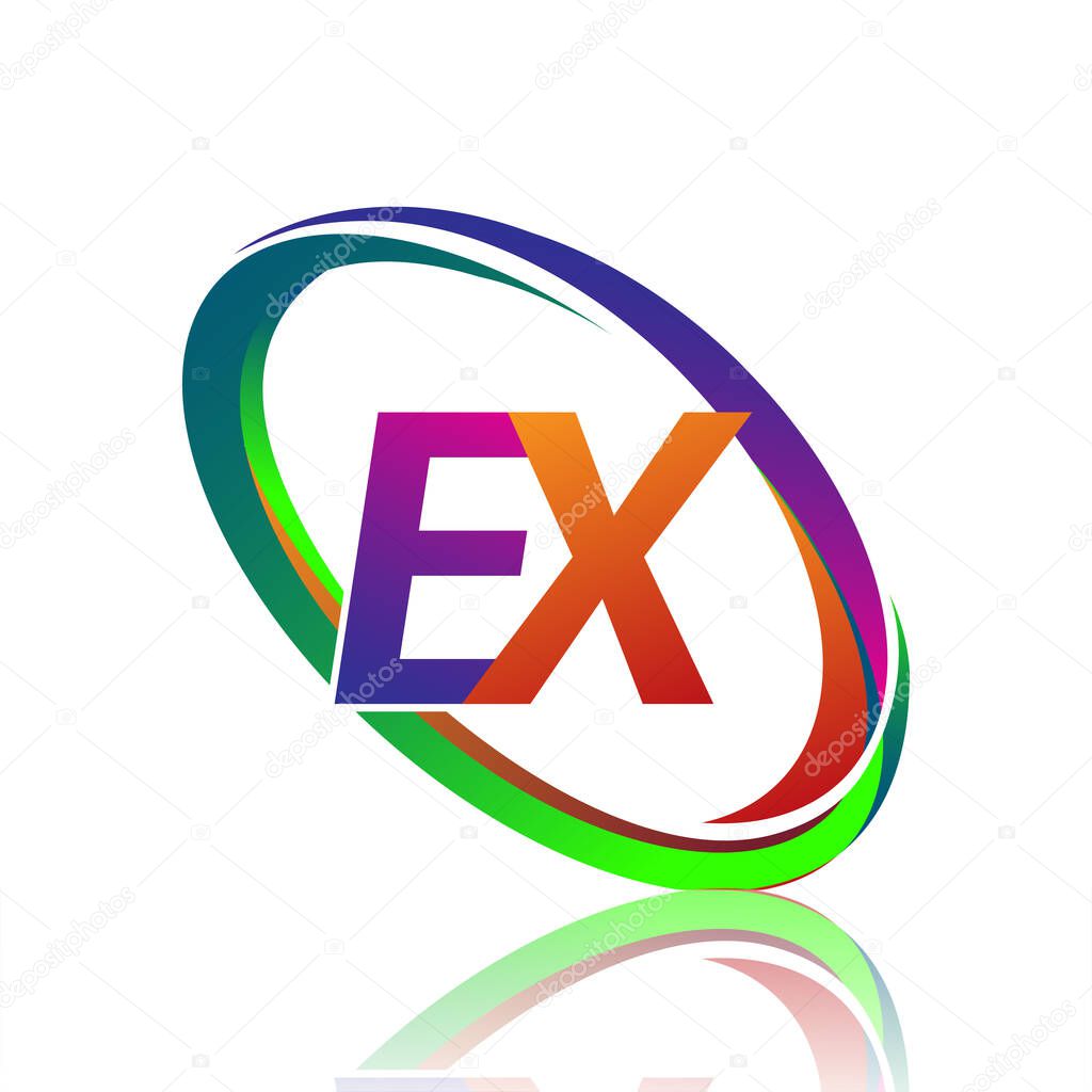 letter EX logotype design for company name colorful swoosh. vector logo for business and company identity.