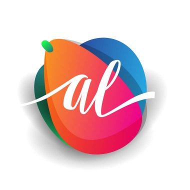 AL harfi logosu renkli sıçrama arkaplanı, yaratıcı endüstri, web, iş ve şirket için harf kombinasyonu tasarımı.
