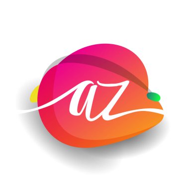 Renkli sıçrama arkaplanı olan AZ logosu, yaratıcı endüstri, web, iş ve şirket için harf kombinasyonu tasarımı.