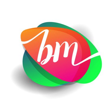 BM harfi logosu renkli sıçrama arkaplanı, yaratıcı endüstri, web, iş ve şirket için harf kombinasyonu tasarımı.