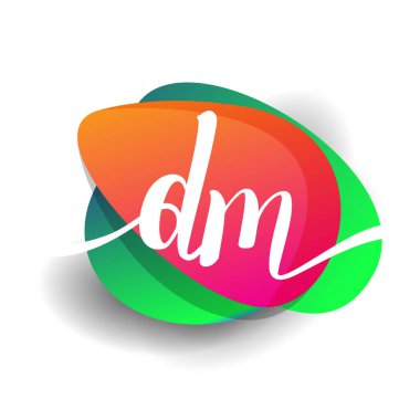 Renkli arka planlı DM logosu, yaratıcı endüstri, web, iş ve şirket için harf kombinasyonu tasarımı.