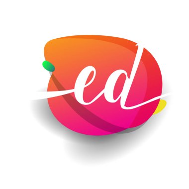 Renkli sıçrama arkaplanı olan ED harfi logosu, yaratıcı endüstri, web, iş ve şirket için harf kombinasyonu tasarımı.