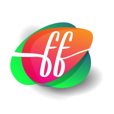Renkli arka planı olan FF harfi logosu, yaratıcı endüstri, web, iş ve şirket için harf kombinasyonu tasarımı.
