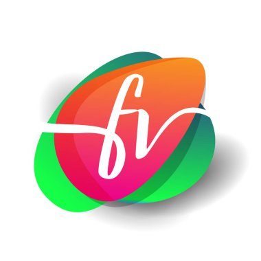 Renkli arkaplanı olan FV logosu, yaratıcı endüstri, web, iş ve şirket için harf kombinasyonu tasarımı.
