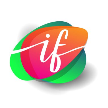 Renkli sıçrama arkaplanı olan IF Harfi logosu, yaratıcı endüstri, web, iş ve şirket için harf kombinasyonu tasarımı.