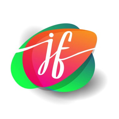 Renkli arka planlı JF logosu, yaratıcı endüstri, web, iş ve şirket için harf kombinasyonu tasarımı.