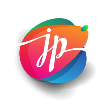Renkli arka planlı JP logosu, yaratıcı endüstri, web, iş ve şirket için harf kombinasyonu tasarımı.