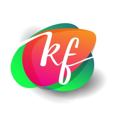 Renkli arkaplanı olan KF logosu, yaratıcı endüstri, web, iş ve şirket için harf kombinasyonu tasarımı.