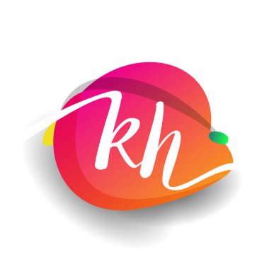 Renkli sıçrama arkaplanı olan KH logosu, yaratıcı endüstri, web, iş ve şirket için harf kombinasyonu tasarımı.
