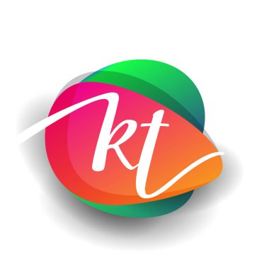 Renkli sıçrama arkaplanı olan KT logosu, yaratıcı endüstri, web, iş ve şirket için harf kombinasyonu tasarımı.