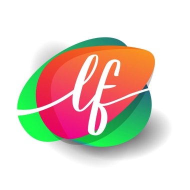 Renkli sıçrama arkaplanı olan LF logosu, yaratıcı endüstri, web, iş ve şirket için harf kombinasyonu tasarımı.