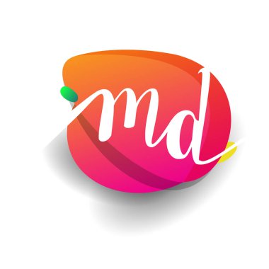 Renkli sıçrama arkaplanlı MD logosu, yaratıcı endüstri, web, iş ve şirket için harf kombinasyonu tasarımı.