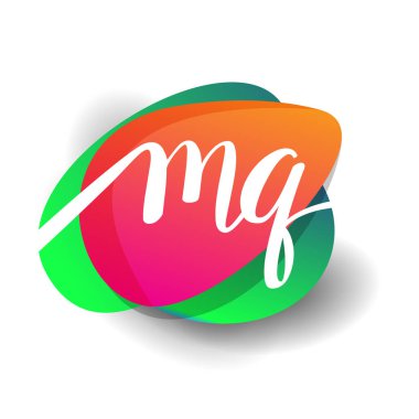 Renkli sıçrama arkaplanı olan MQ logosu, yaratıcı endüstri, web, iş ve şirket için harf kombinasyonu tasarımı.