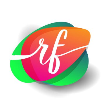 Renkli arkaplanı olan RF logosu, yaratıcı endüstri, web, iş ve şirket için harf kombinasyonu tasarımı.