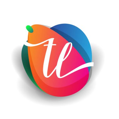 Renkli sıçrama arkaplanı olan harf TL logosu, yaratıcı endüstri, web, iş ve şirket için harf kombinasyonu tasarımı.