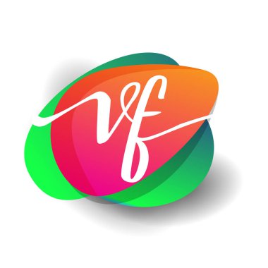 Renkli arka planlı VF logosu, yaratıcı endüstri, web, iş ve şirket için harf kombinasyonu tasarımı.