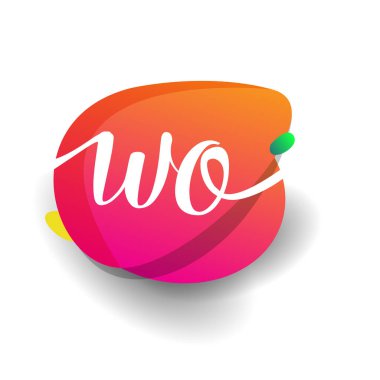 Renkli arka planlı WO logosu, yaratıcı endüstri, web, iş ve şirket için harf kombinasyonu tasarımı.