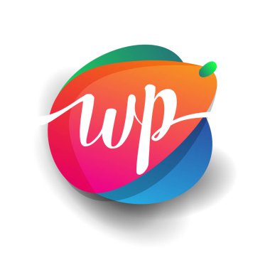 Renkli arka planlı WP logosu, yaratıcı endüstri, web, iş ve şirket için harf kombinasyonu tasarımı.