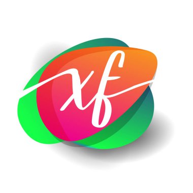 Renkli arka planı olan XF logosu, yaratıcı endüstri, web, iş ve şirket için harf kombinasyonu tasarımı.