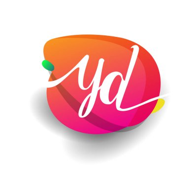 Renkli sıçrama arkaplanı olan YD logosu, yaratıcı endüstri, web, iş ve şirket için harf kombinasyonu tasarımı.