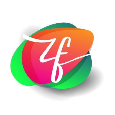 Renkli arkaplanı olan ZF logosu, yaratıcı endüstri, web, iş ve şirket için harf kombinasyonu tasarımı.