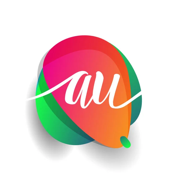 带有彩色水花背景的字母Au标识 创意行业 企业和公司的字母组合标识设计 — 图库矢量图片