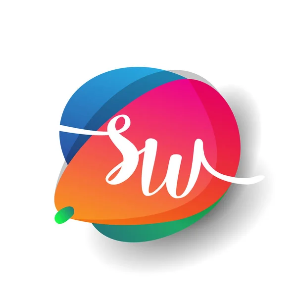 字母Sw标识 有彩色水花背景 字母组合标识设计 适用于创意行业 企业和公司 — 图库矢量图片