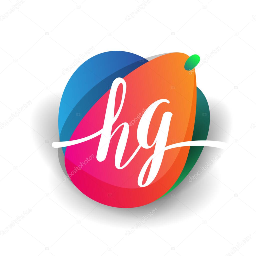Letter HG logo with colorful splash background, letter combination logo design for creative industry, web, business and company.