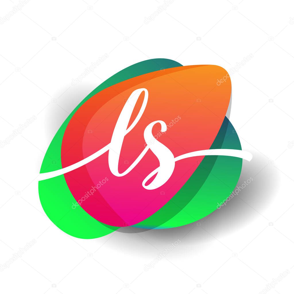 Letter LS logo with colorful splash background, letter combination logo design for creative industry, web, business and company.