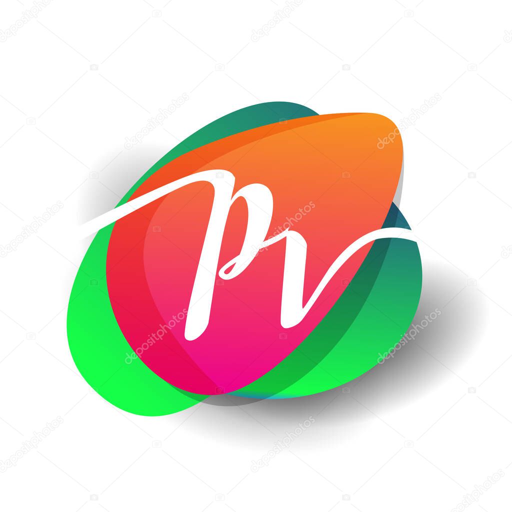 Letter PV logo with colorful splash background, letter combination logo design for creative industry, web, business and company.
