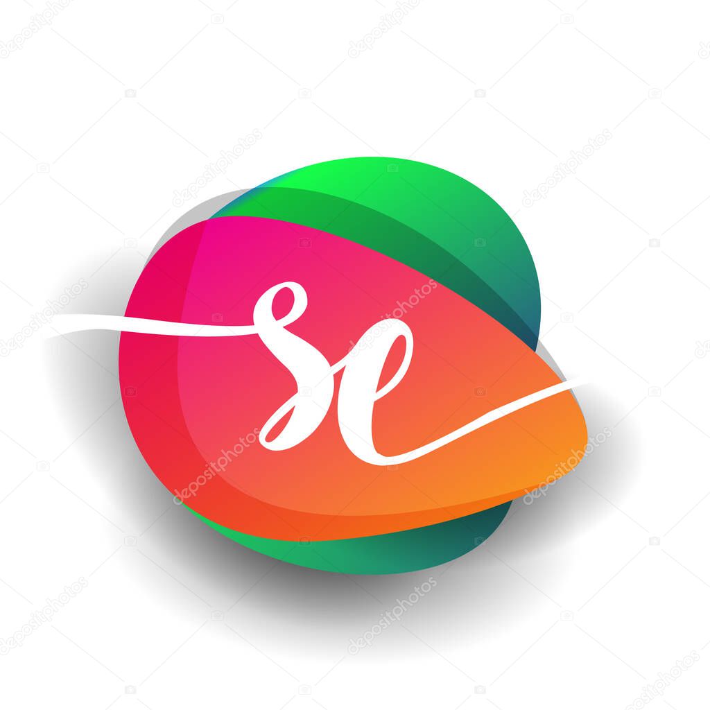Letter SE logo with colorful splash background, letter combination logo design for creative industry, web, business and company.