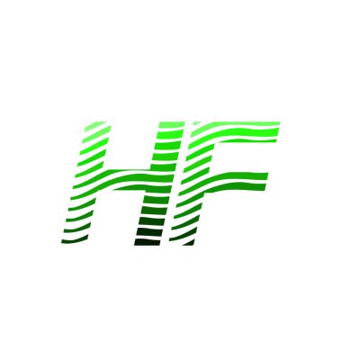 Renkli çemberli HF logosu, çizgili kompozisyon mektubu, şirket kimliği kartviziti, yaratıcı endüstri, web.