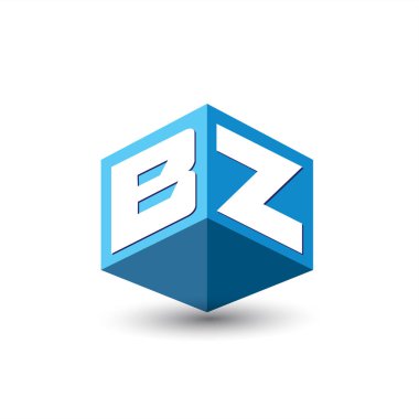 Altıgen şekilli ve mavi arkaplanlı BZ logosu, şirket kimliği için harf tasarımlı küp logosu.