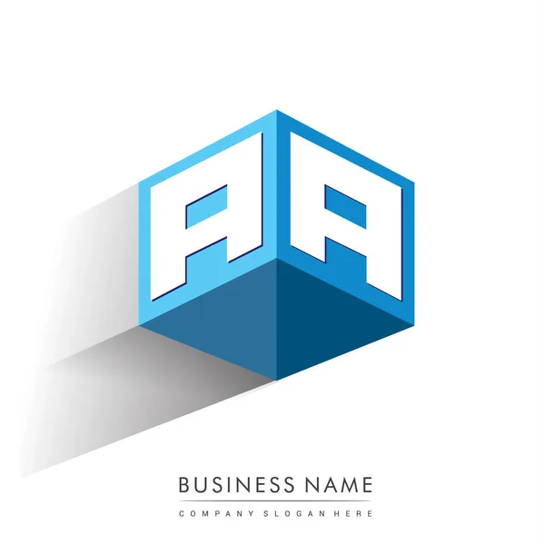 Letter Logo Zeshoekige Vorm Blauwe Achtergrond Kubus Logo Met Letterontwerp — Stockvector