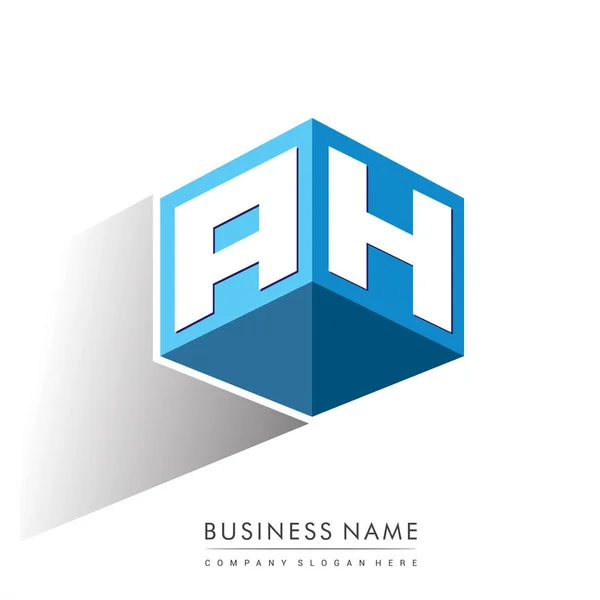 Logotipo Carta Forma Hexágono Fundo Azul Logotipo Cubo Com Design — Vetor de Stock