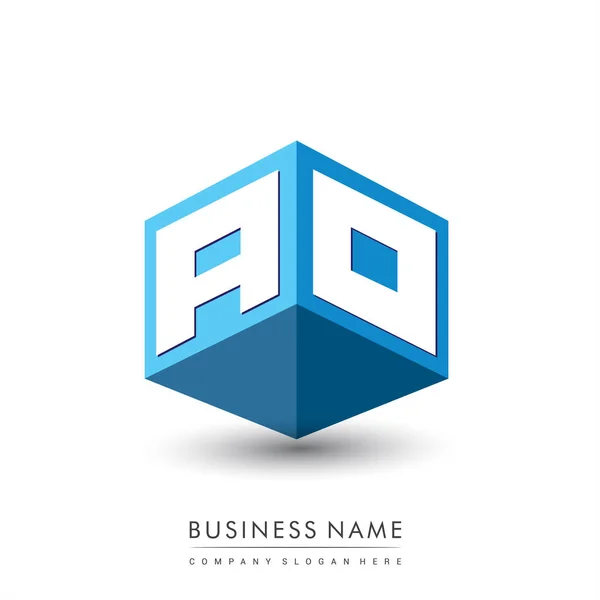 字母Ao六边形标识 蓝色背景 立方体标识 公司标识字母设计 — 图库矢量图片