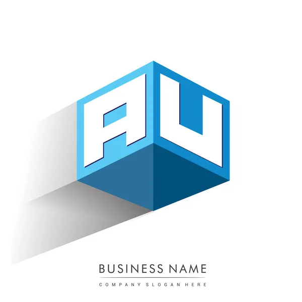 Letter Logo Zeshoekige Vorm Blauwe Achtergrond Kubus Logo Met Letter — Stockvector