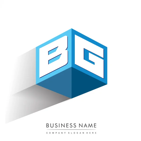 Letter Logo Zeshoekige Vorm Blauwe Achtergrond Kubus Logo Met Letterontwerp — Stockvector