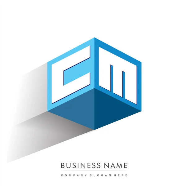 Letter Logo Zeshoekige Vorm Blauwe Achtergrond Kubus Logo Met Letterontwerp — Stockvector