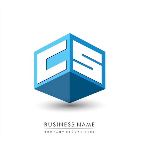 Letter Logo Zeshoekige Vorm Blauwe Achtergrond Kubus Logo Met Letterontwerp — Stockvector