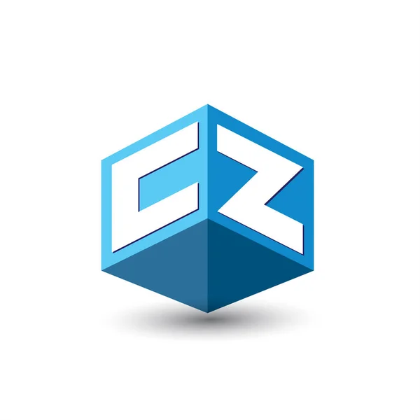字母Cz六边形和蓝色背景标识 立方体标识和字母设计用于公司标识 — 图库矢量图片